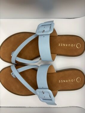 Journee Collection Sky Blue Buckle Slide Sandals